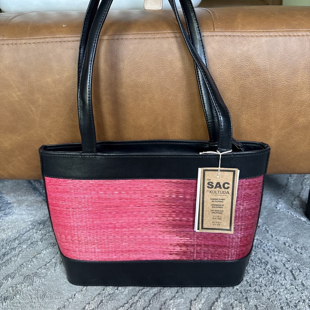 Le Sac NWT Purse Handbag Handmade in Phillippines W/Buri Palm - Structured Sides
